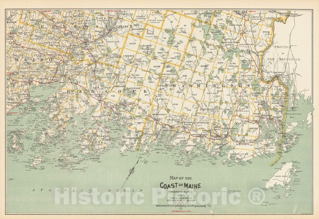 Historic Map : Coast of Maine (Eastern Part) 1900 , Vintage Wall Art