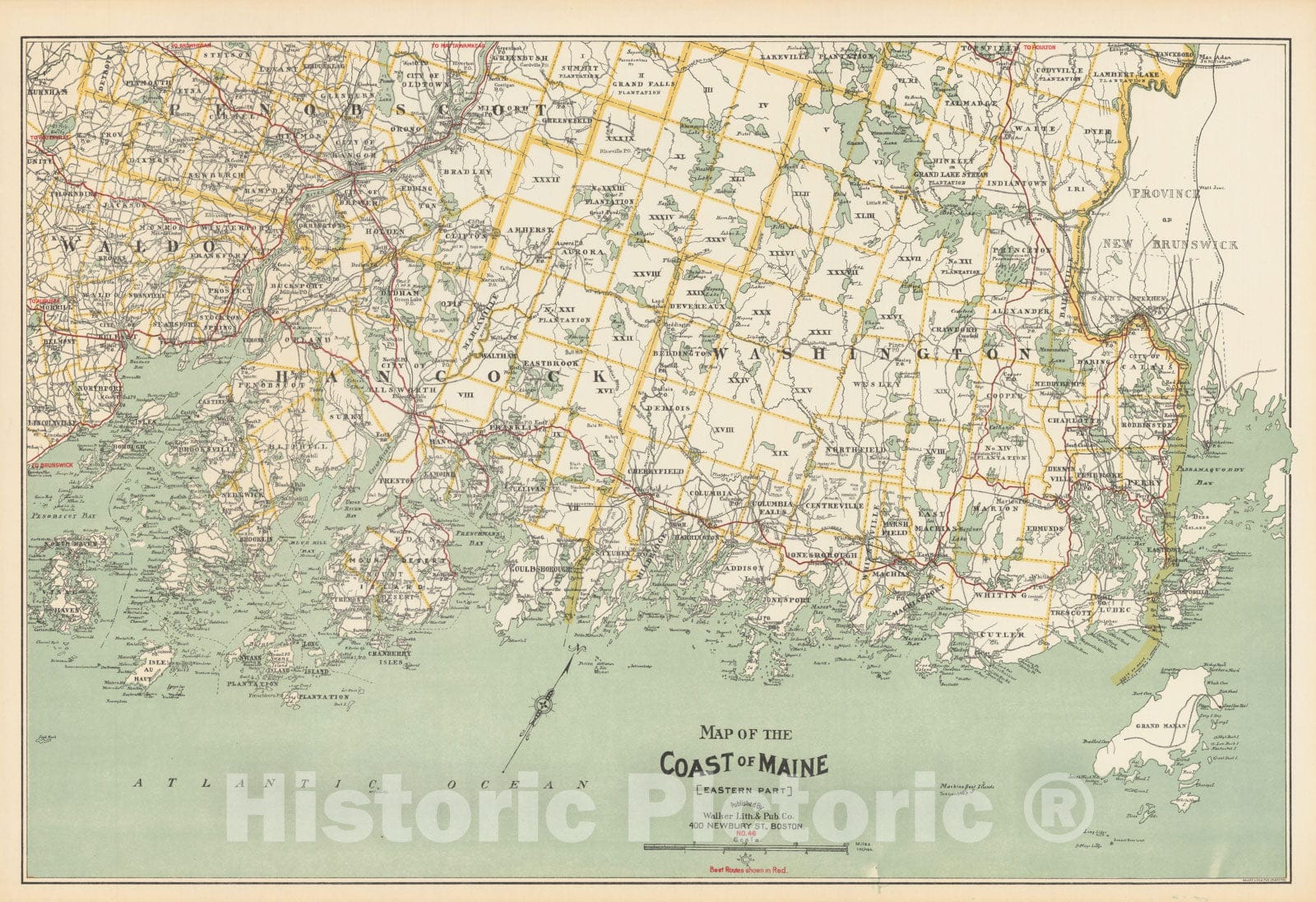Historic Map : Coast of Maine (Eastern Part) 1900 , Vintage Wall Art