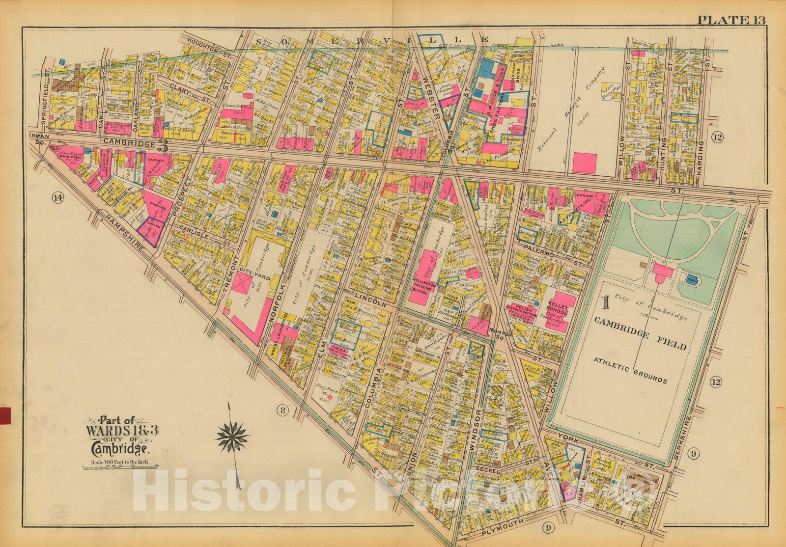 Historic Map : Atlas City of Cambridge, Massachusetts, Cambridge 1930 Plate 013 , Vintage Wall Art