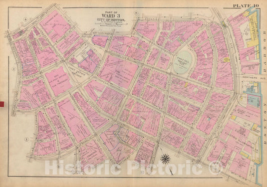 Historic Map : Atlas City of Boston: Boston Proper and Back Bay, Boston 1928 Plate 010 , Vintage Wall Art