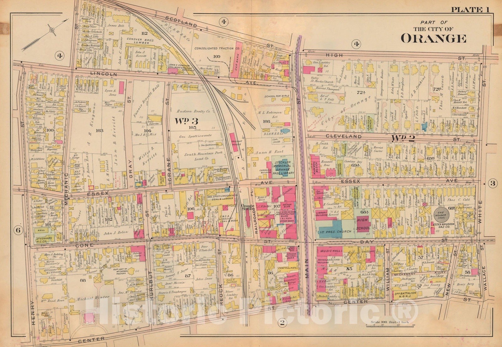 Historic Map : The Oranges, Orange, Plate 001 , Vintage Wall Art