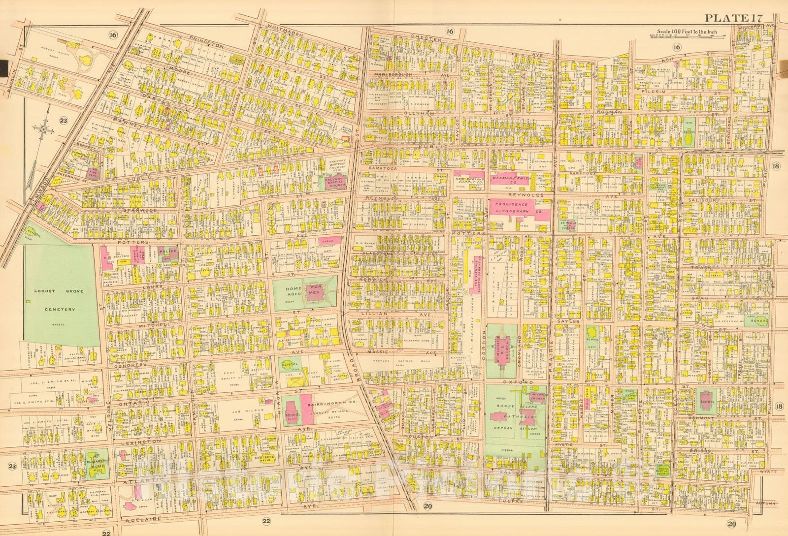 Historic Map : Atlas City of Providence Rhode Island, Providence 1908 Plate 017 , Vintage Wall Art