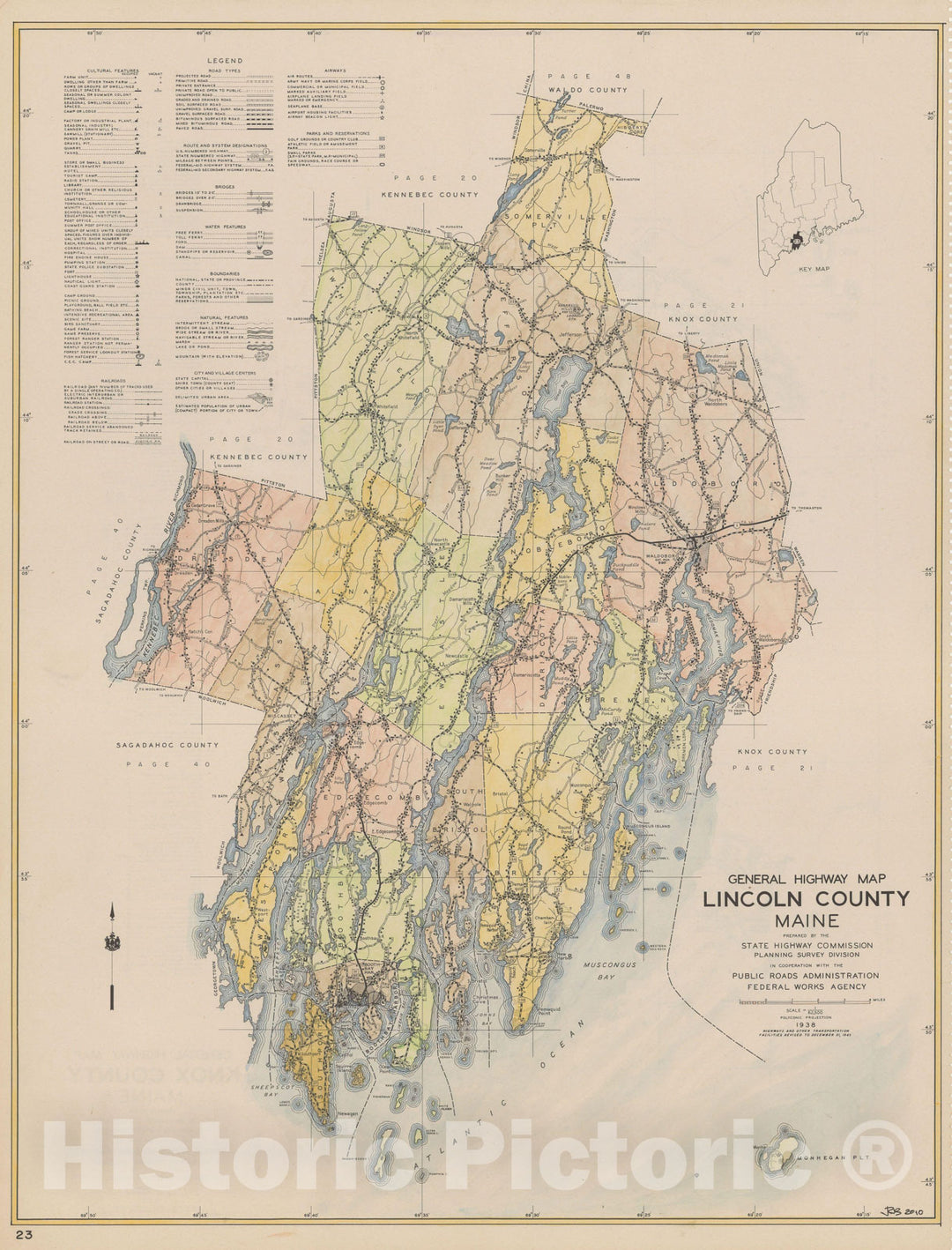 Historic Map : Maine General Highway County Maps, Lincoln 1938 Plate 023 , Vintage Wall Art