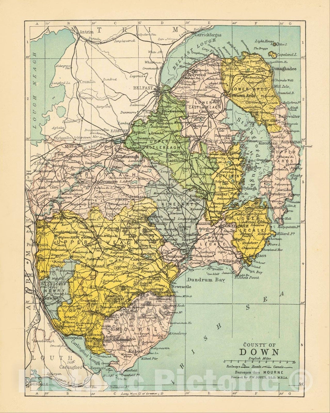Historic Map : Irish County Maps, Down 1900 , Vintage Wall Art