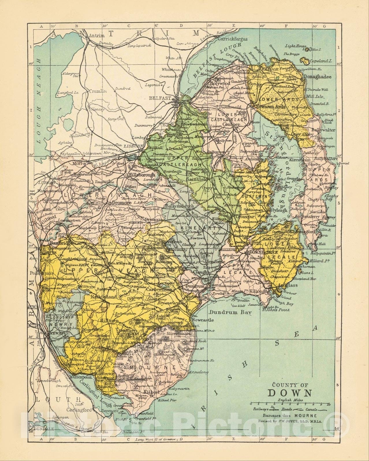Historic Map : Irish County Maps, Down 1900 , Vintage Wall Art