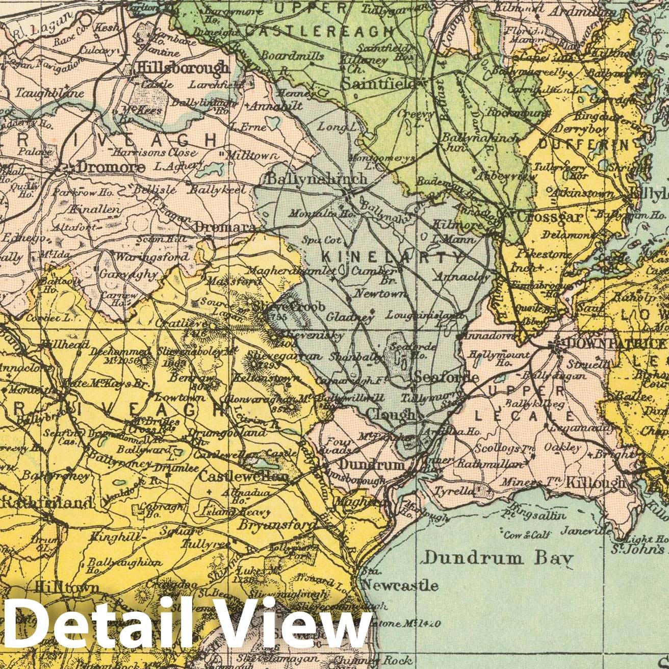 Historic Map : Irish County Maps, Down 1900 , Vintage Wall Art