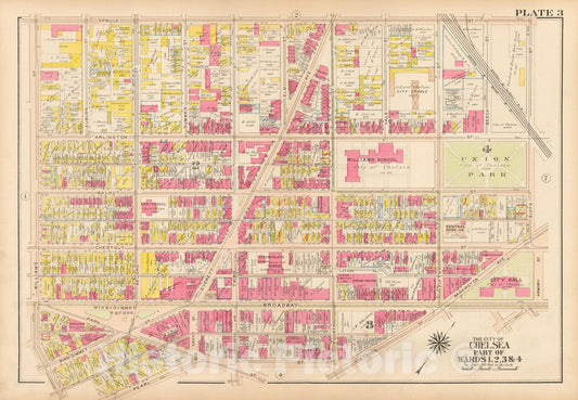 Historic Map : Atlas of Chelsea, Revere and Winthrop, Chelsea 1914 Plate 003 , Vintage Wall Art