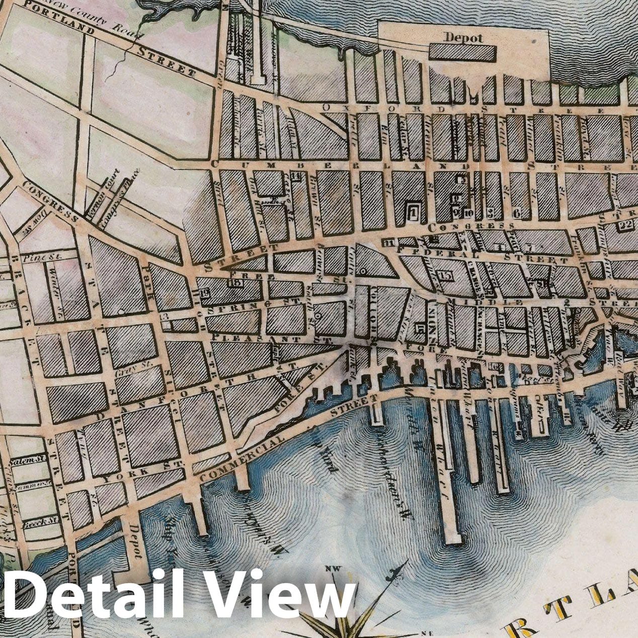 Historic Map : Portland, Portland 1856 , Vintage Wall Art