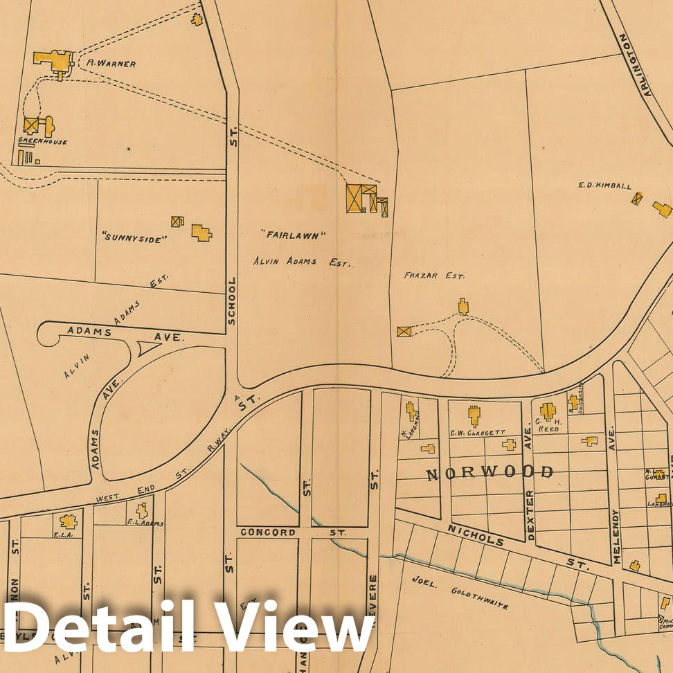 Historic Map : Atlas of Middlesex County, Massachusetts, Watertown 1889 , Vintage Wall Art