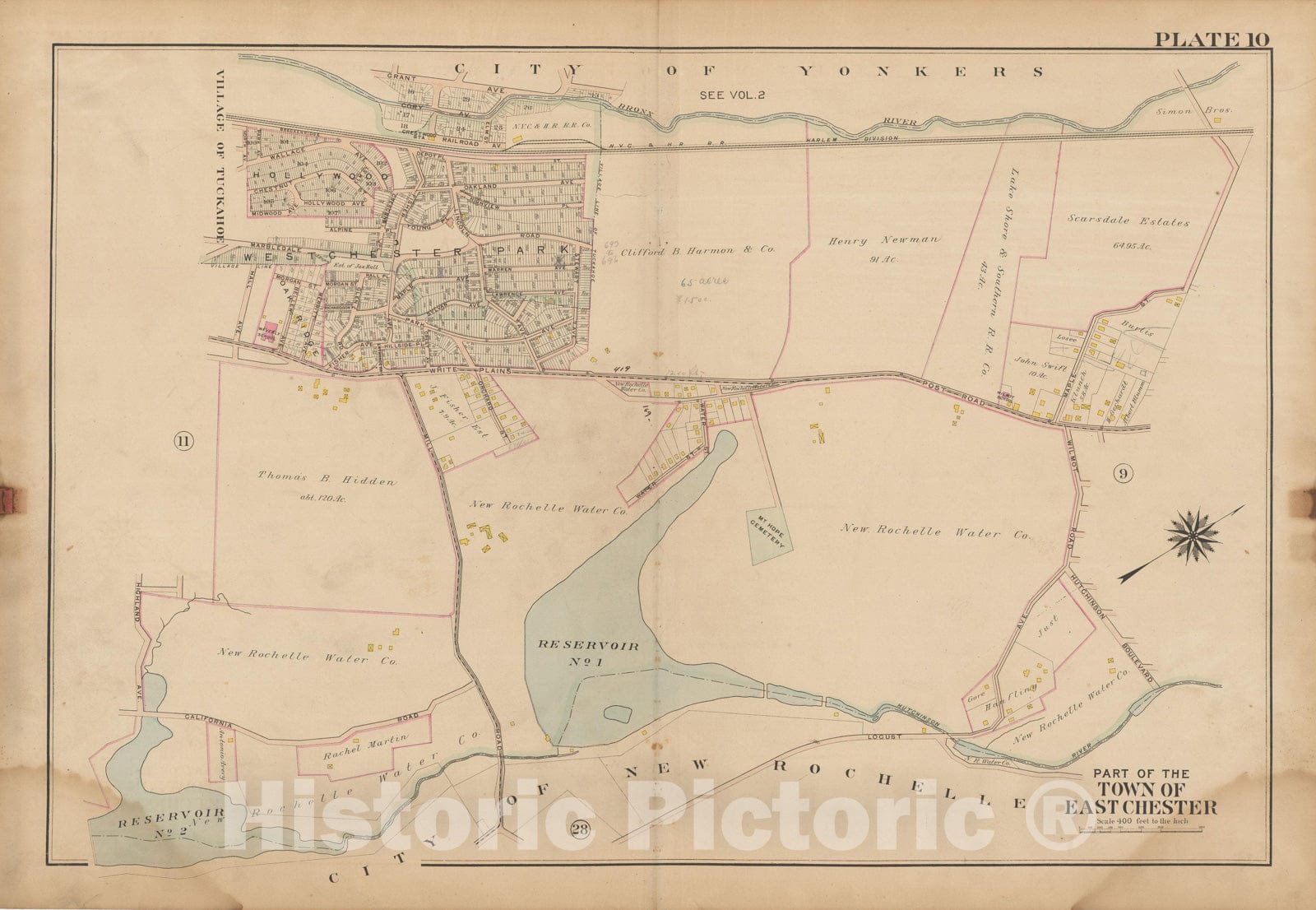 Historic Map : Atlas of Westchester County, NY, Vol. 1, Eastchester 1910 Plate 010 , Vintage Wall Art