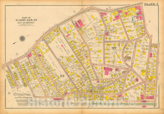Historic Map : Atlas City of Boston, West Roxbury, Jamaica Plain 1914 Plate 007 , Vintage Wall Art