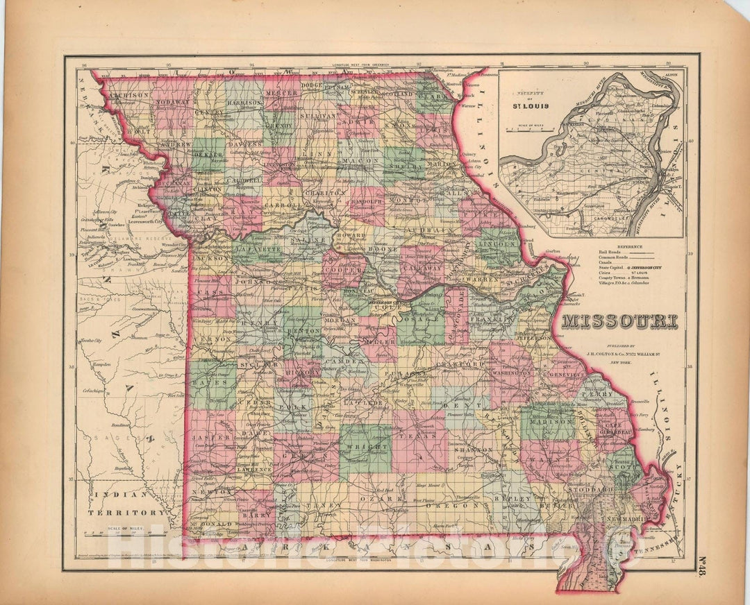 Historic Map : Missouri 1857 , General Atlas (Of The World) , Vintage Wall Art