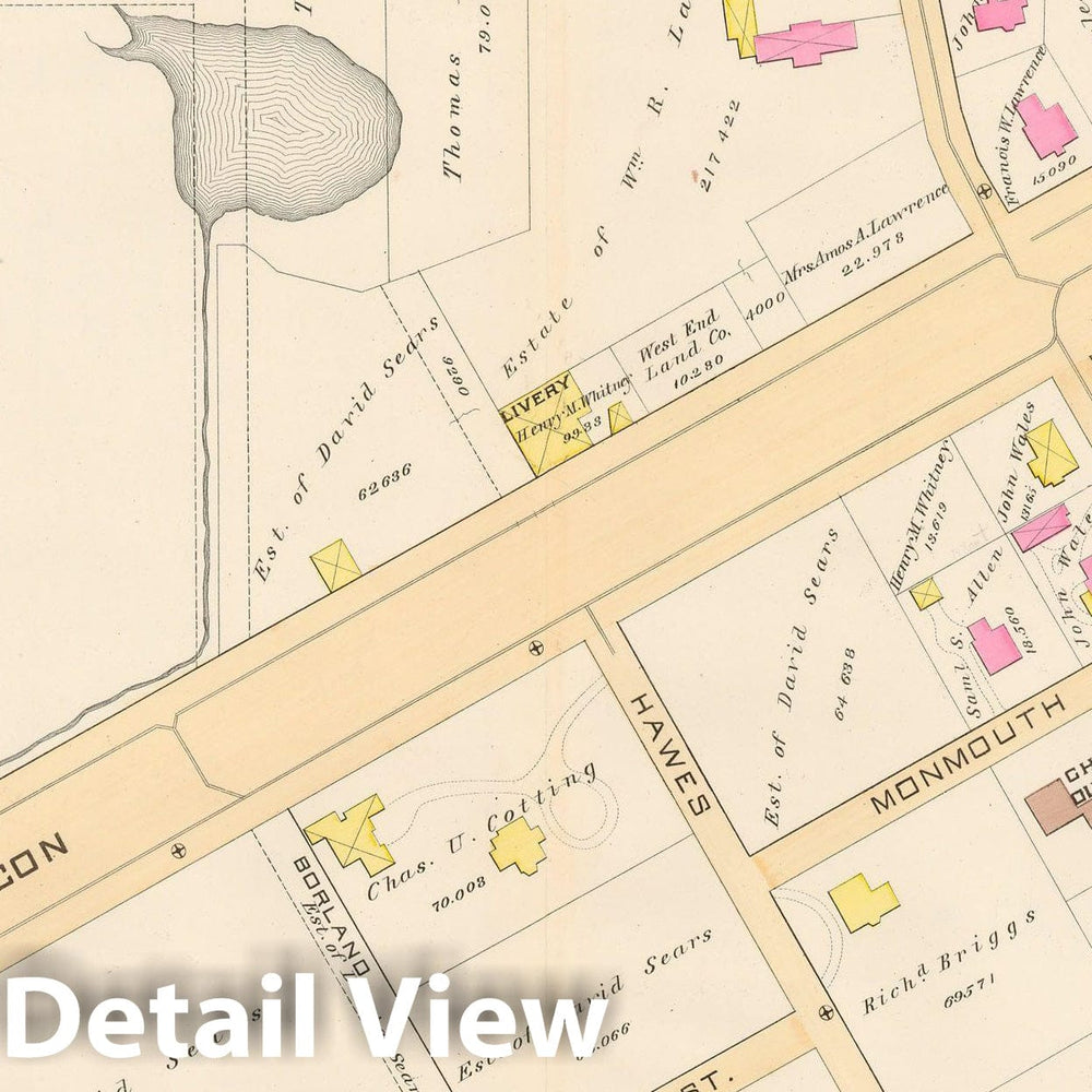 Historic Map : Atlas Town of Brookline, Brookline 1888 Plate D , Vintage Wall Art