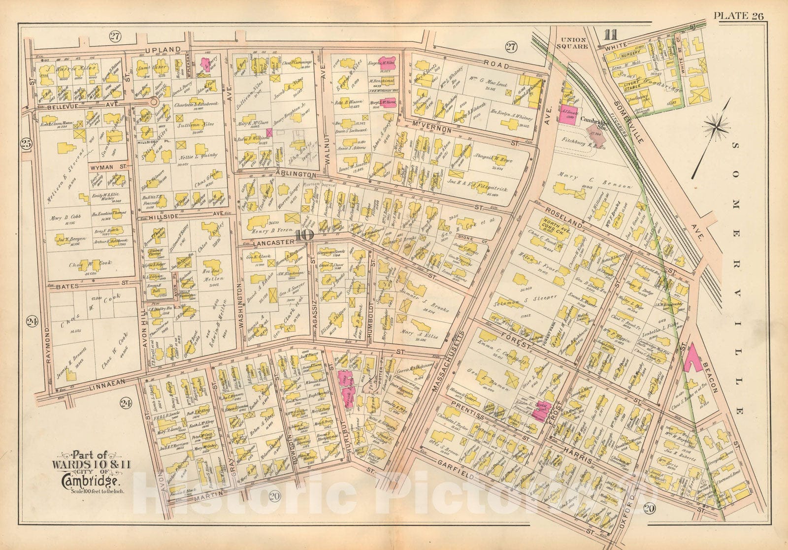Historic Map : Atlas City of Cambridge, MA, Cambridge 1903 Plate 026 , Vintage Wall Art