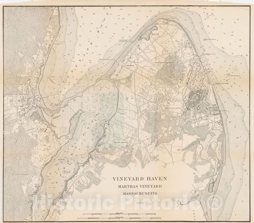 Historic Map : Martha's Vineyard & Vineyard Haven 1908 Topographic Map , Vintage Wall Art