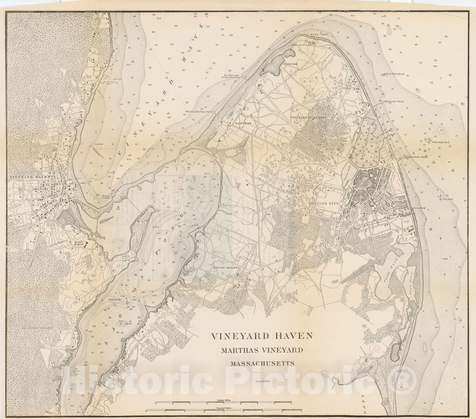 Historic Map : Martha's Vineyard & Vineyard Haven 1908 Topographic Map , Vintage Wall Art