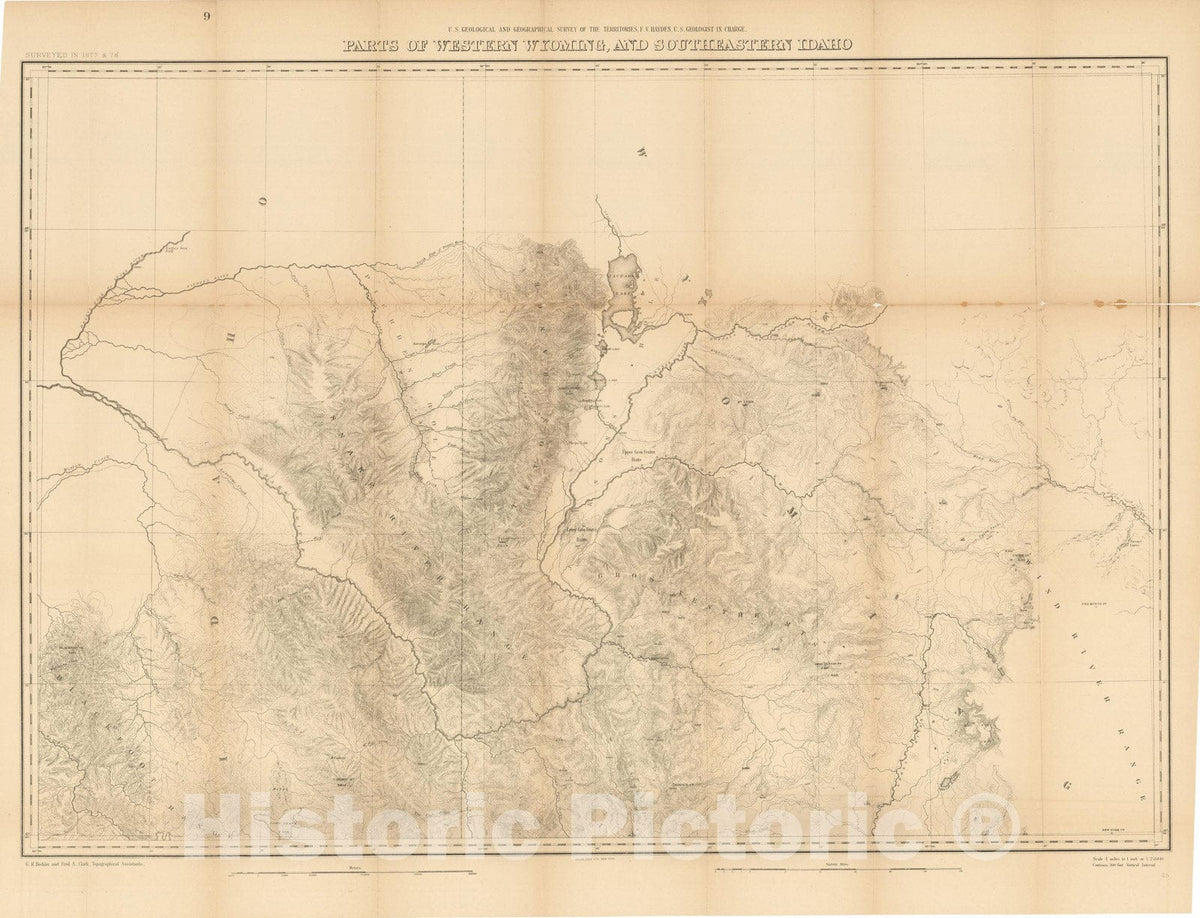 Historic Map : USGS Maps of The American West - Parts of Western Wyoming and Southeastern Idaho 1877 , v2, Vintage Wall Art