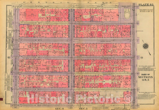 Historic Map : Atlas City of New York, Borough of Manhattan, Volume Two, 14th Street to 59th Street, Manhattan 1928 Plate 043 , Vintage Wall Art