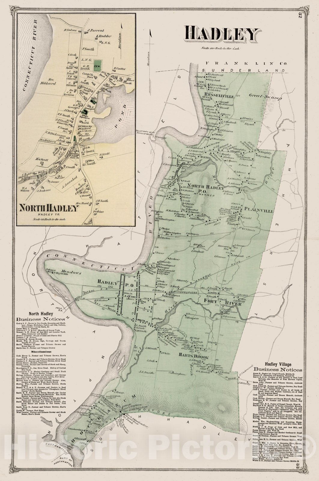 Historic Map : Atlas of Hampshire County Massachusetts, Hadley 1873 , v2, Vintage Wall Art