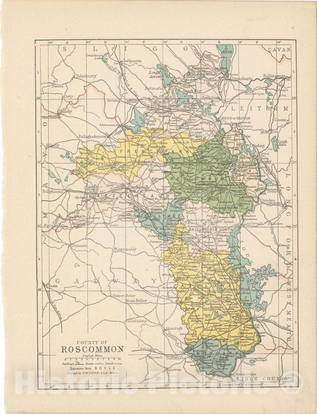Historic Map : Irish County Maps, Roscommon 1900 , Vintage Wall Art