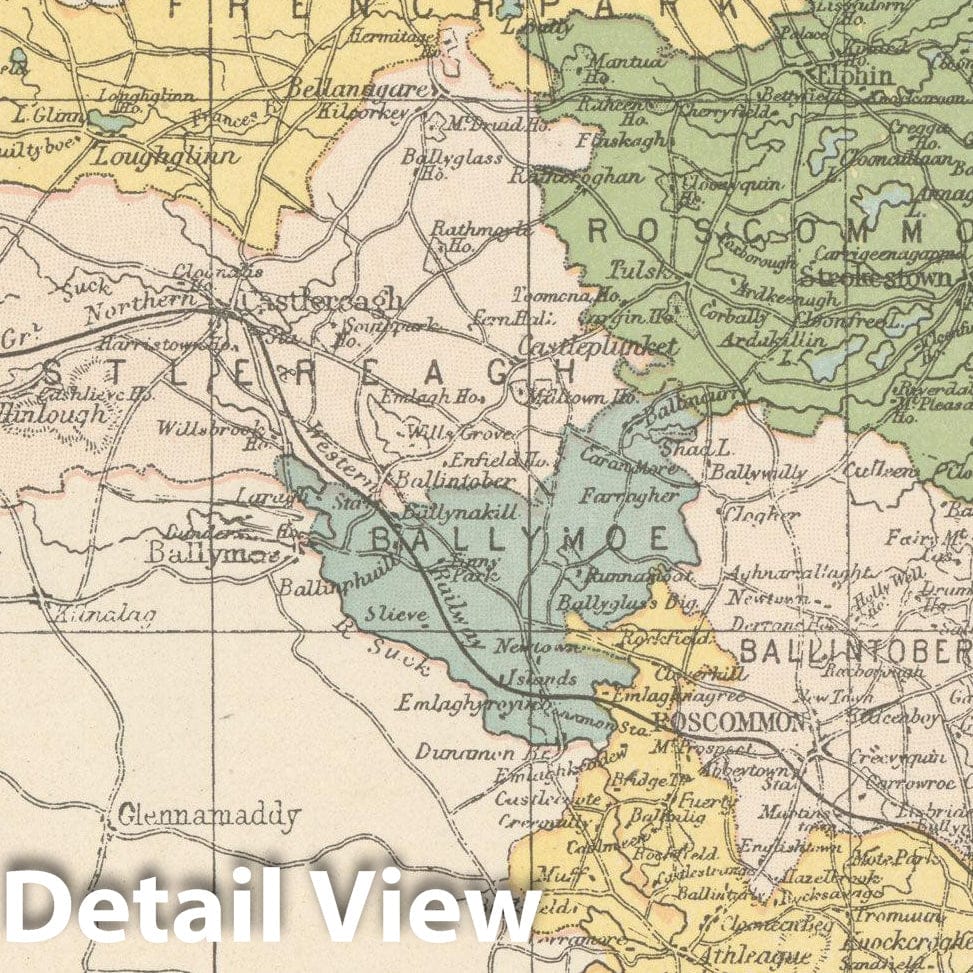 Historic Map : Irish County Maps, Roscommon 1900 , Vintage Wall Art