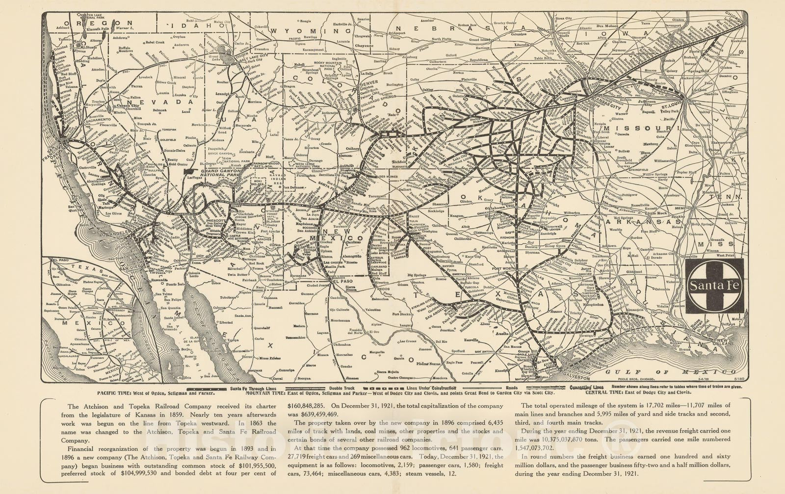 Historic Map : Atlas of Railway Traffic Maps, Santa Fe Railroad 1922 , Vintage Wall Art