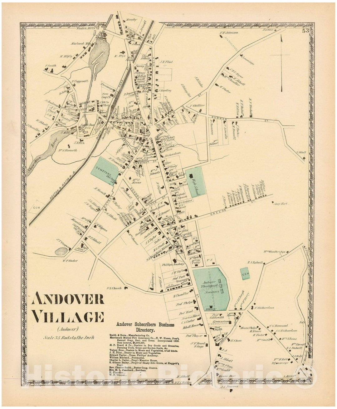 Historic Map : Atlas of Essex County Massachusetts, Andover 1872 , v2, Vintage Wall Art