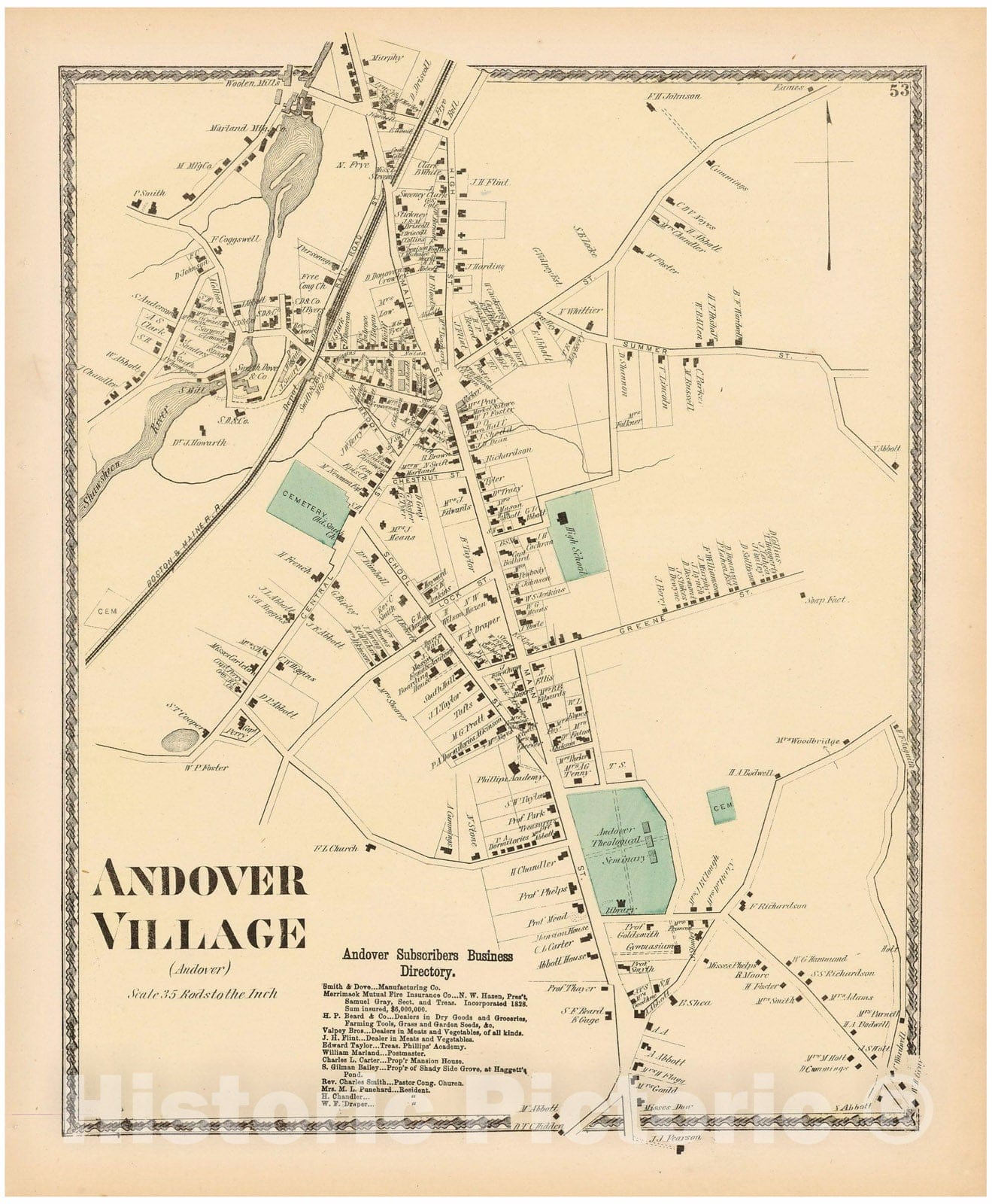 Historic Map : Atlas of Essex County Massachusetts, Andover 1872 , v2, Vintage Wall Art
