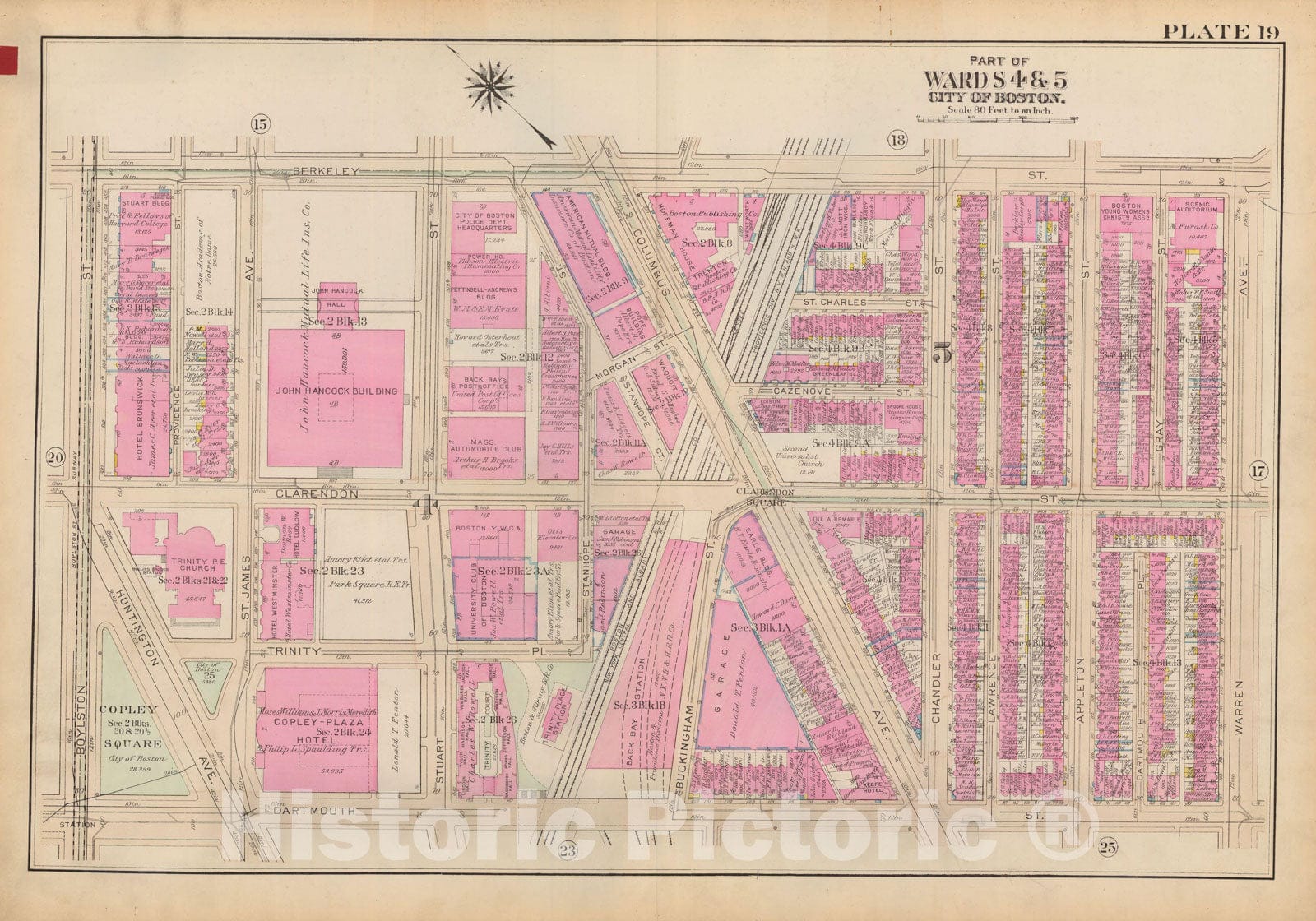 Historic Map : Atlas City of Boston: Boston Proper and Back Bay, Boston 1928 Plate 019 , Vintage Wall Art