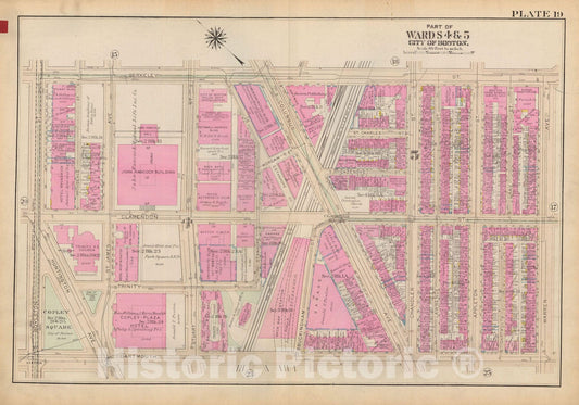 Historic Map : Atlas City of Boston: Boston Proper and Back Bay, Boston 1928 Plate 019 , Vintage Wall Art
