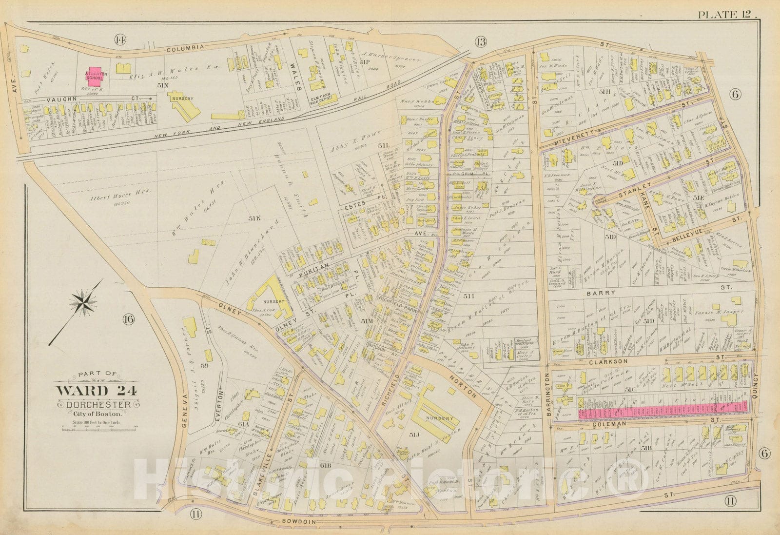 Historic Map : Atlas City of Boston, Vol. 5, Dorchester, Dorchester 1894 Plate 012 , Vintage Wall Art