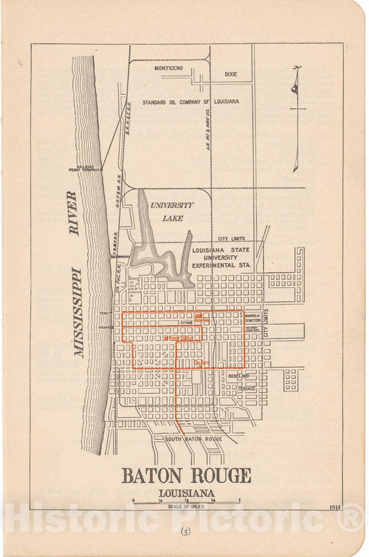 Historic Map : Baton Rouge 1914 , North American Electric Power and Traction Companies , Vintage Wall Art