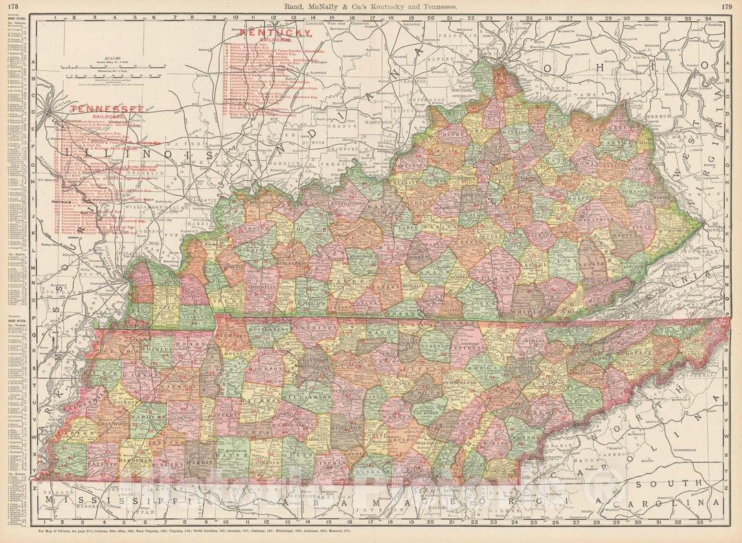 Historic Map : Kentucky & Tennessee 1903 , Rand McNally Business Atlas , Vintage Wall Art
