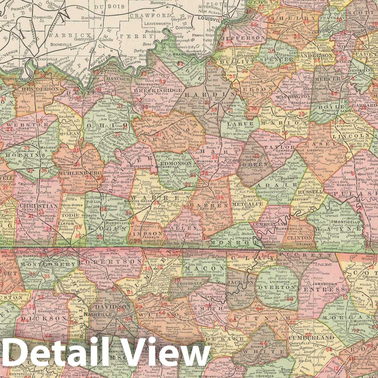 Historic Map : Kentucky & Tennessee 1903 , Rand McNally Business Atlas , Vintage Wall Art