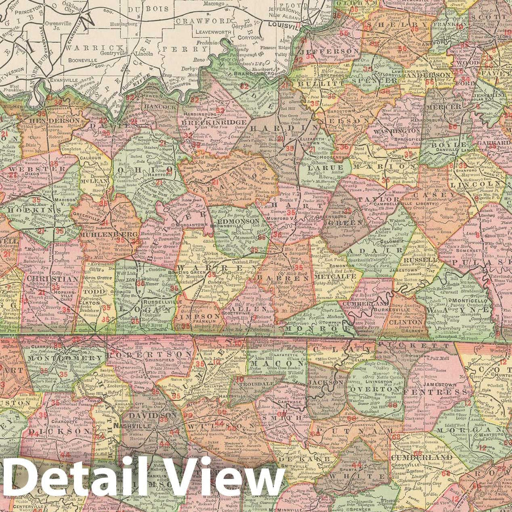 Historic Map : Kentucky & Tennessee 1903 , Rand McNally Business Atlas , Vintage Wall Art