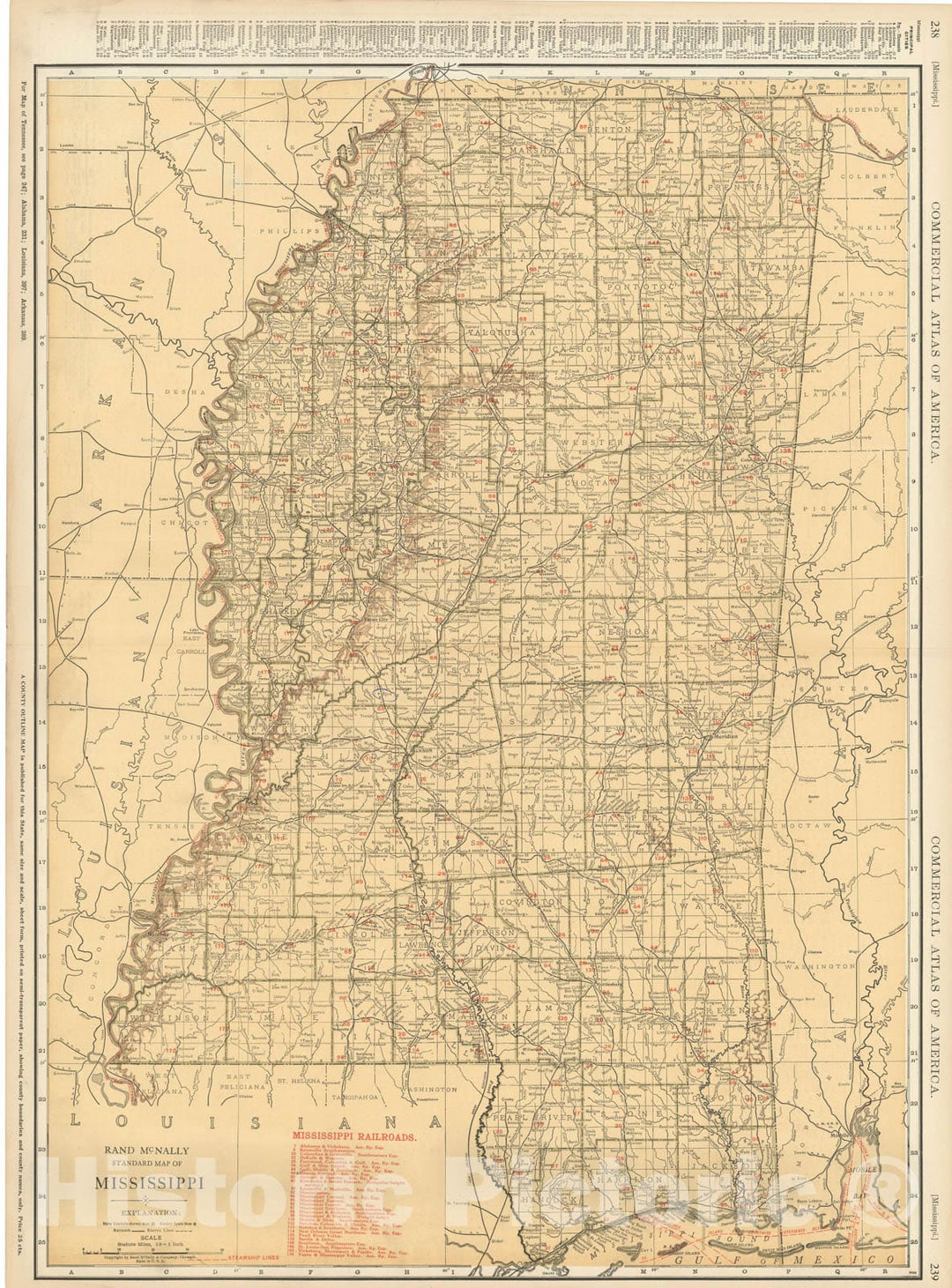 Historic Map : Mississippi 1925 , Vintage Wall Art