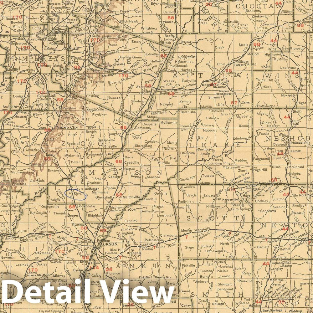 Historic Map : Mississippi 1925 , Vintage Wall Art