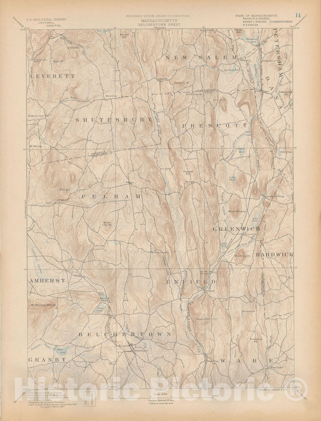 Historic Map : Atlas of Massachusetts, Enfield & Greenwich & Pelham & Prescott & Shutesbury 1890 Page 14 , Vintage Wall Art