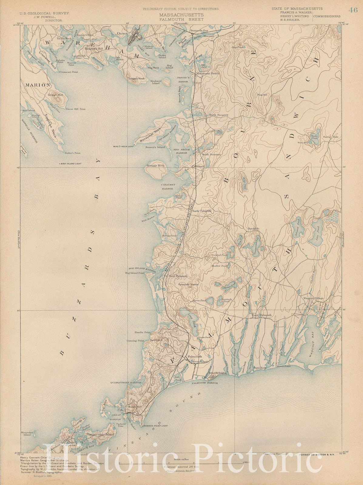 Historic Map : Atlas of Massachusetts, Bourne & Falmouth & Wareham 1890 Page 46 , Vintage Wall Art