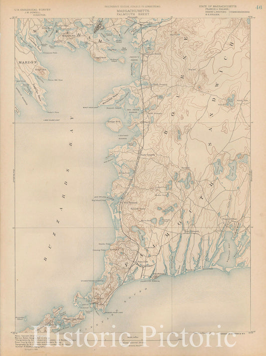 Historic Map : Atlas of Massachusetts, Bourne & Falmouth & Wareham 1890 Page 46 , Vintage Wall Art