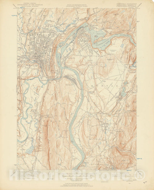 Historic Map : USGS 7.5 Minute Sheets and Quadrangles, Deerfield & Greenfield & Montague 1954 Topographic Map , Vintage Wall Art