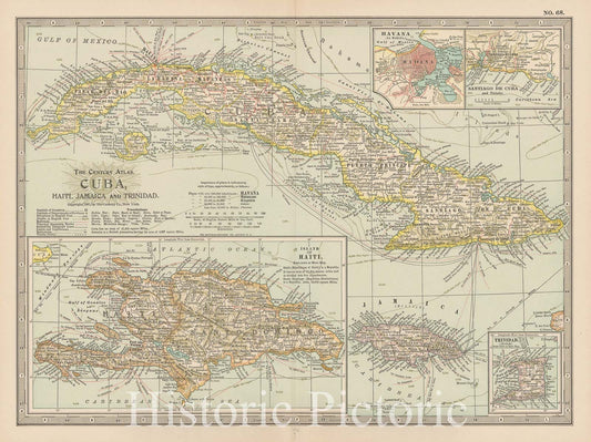 Historic Map : Cuba & Greater Antilles & Haiti & Jamaica & Trinidad & Tobago 1897 , The Century Atlas World , Vintage Wall Art