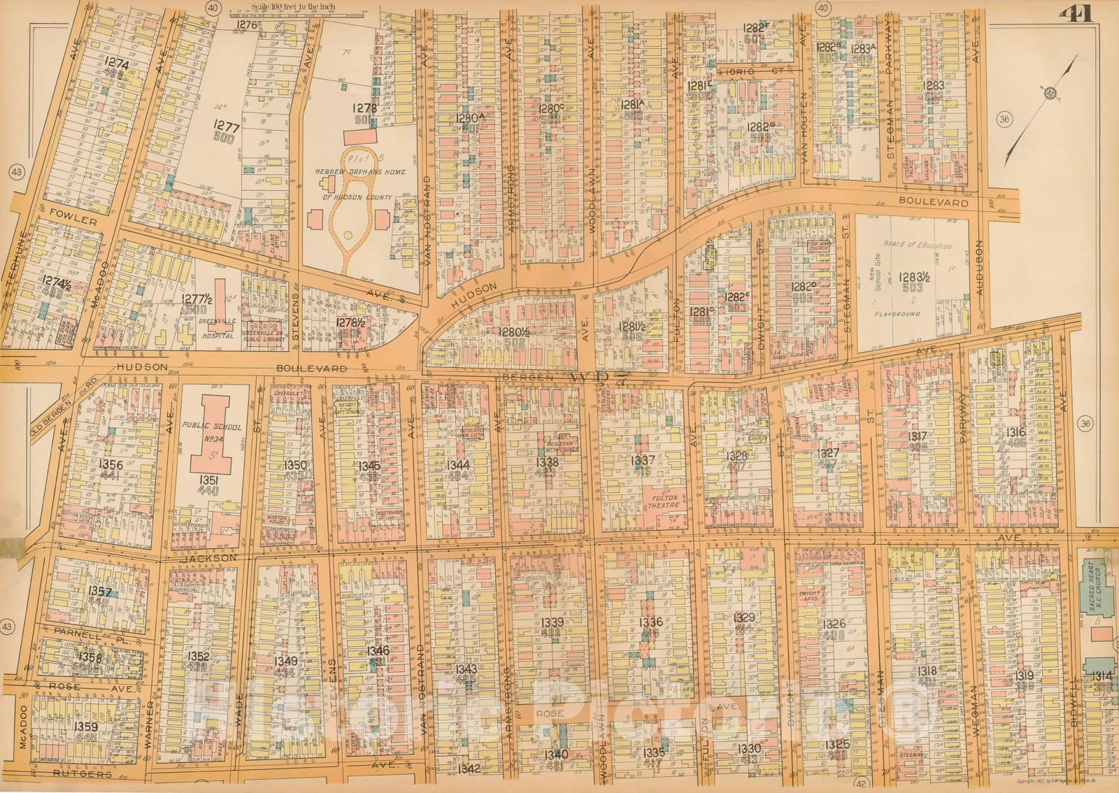 Historic Map : Plat Book of Jersey City, 1928 Plate 041 , Vintage Wall Art
