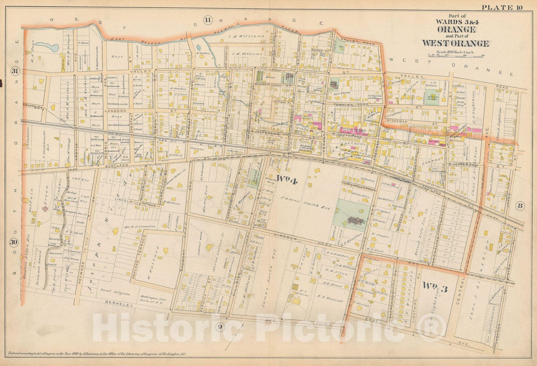 Historic Map : Atlas of Essex County, New Jersey, Orange & West Orange 1890 Plate 010 , Vintage Wall Art