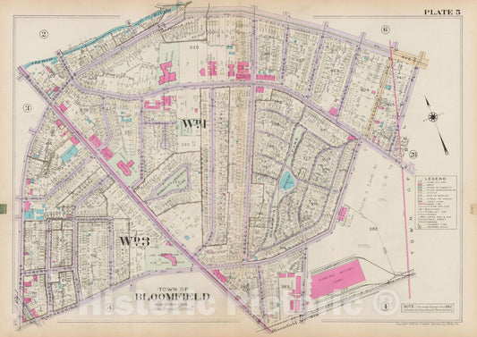 Historic Map : Atlas of Bloomfield, Belleville and Nutley; Essex County Vol D, Bloomfield 1932 Plate 005 , Vintage Wall Art