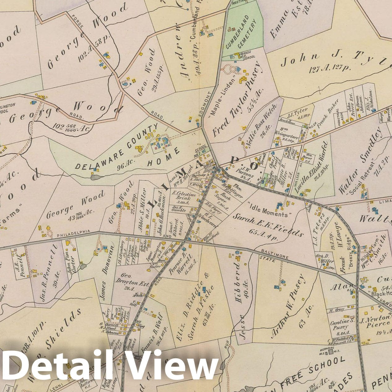Historic Map : Atlas of Delaware County, West of Ridley Creek, Vol. Two, Middletown 1913 Plate 049 , Vintage Wall Art