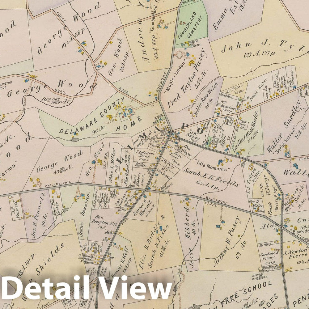 Historic Map : Atlas of Delaware County, West of Ridley Creek, Vol. Two, Middletown 1913 Plate 049 , Vintage Wall Art