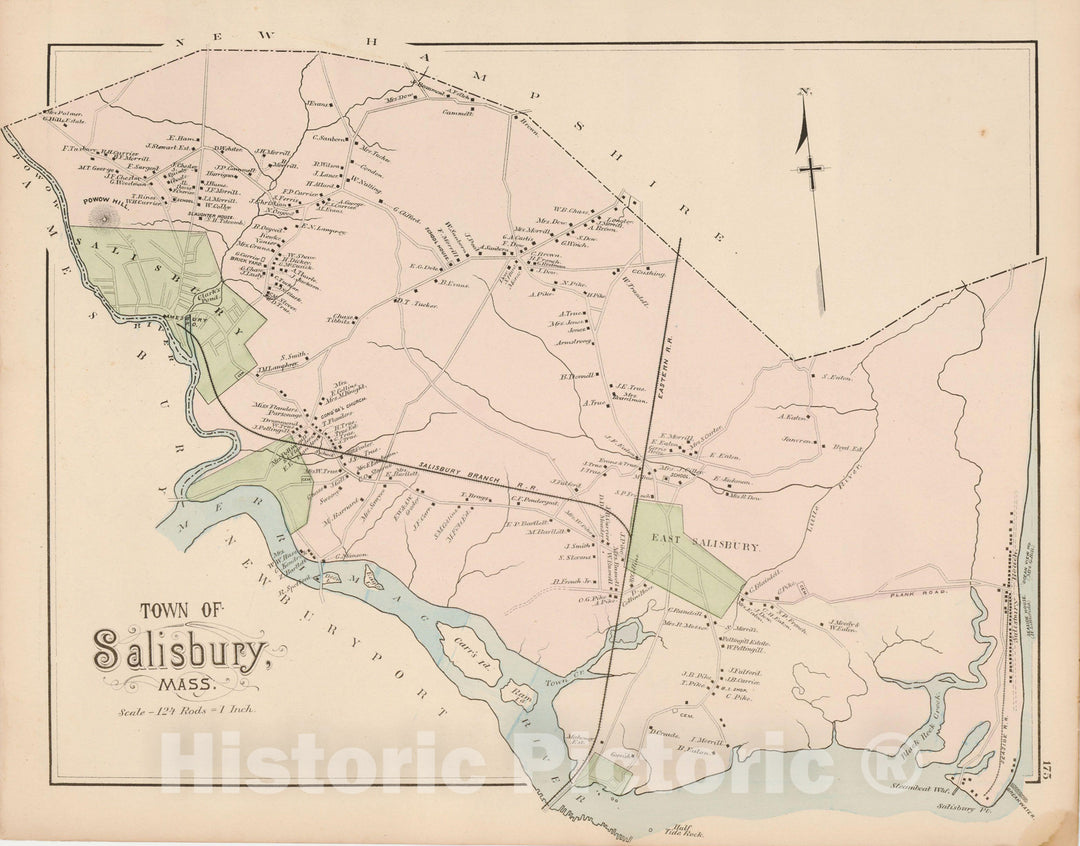 Historic Map : Atlas of Essex County, Salisbury 1884 , v3, Vintage Wall Art