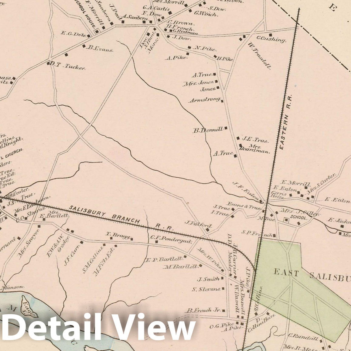 Historic Map : Atlas of Essex County, Salisbury 1884 , v3, Vintage Wall Art