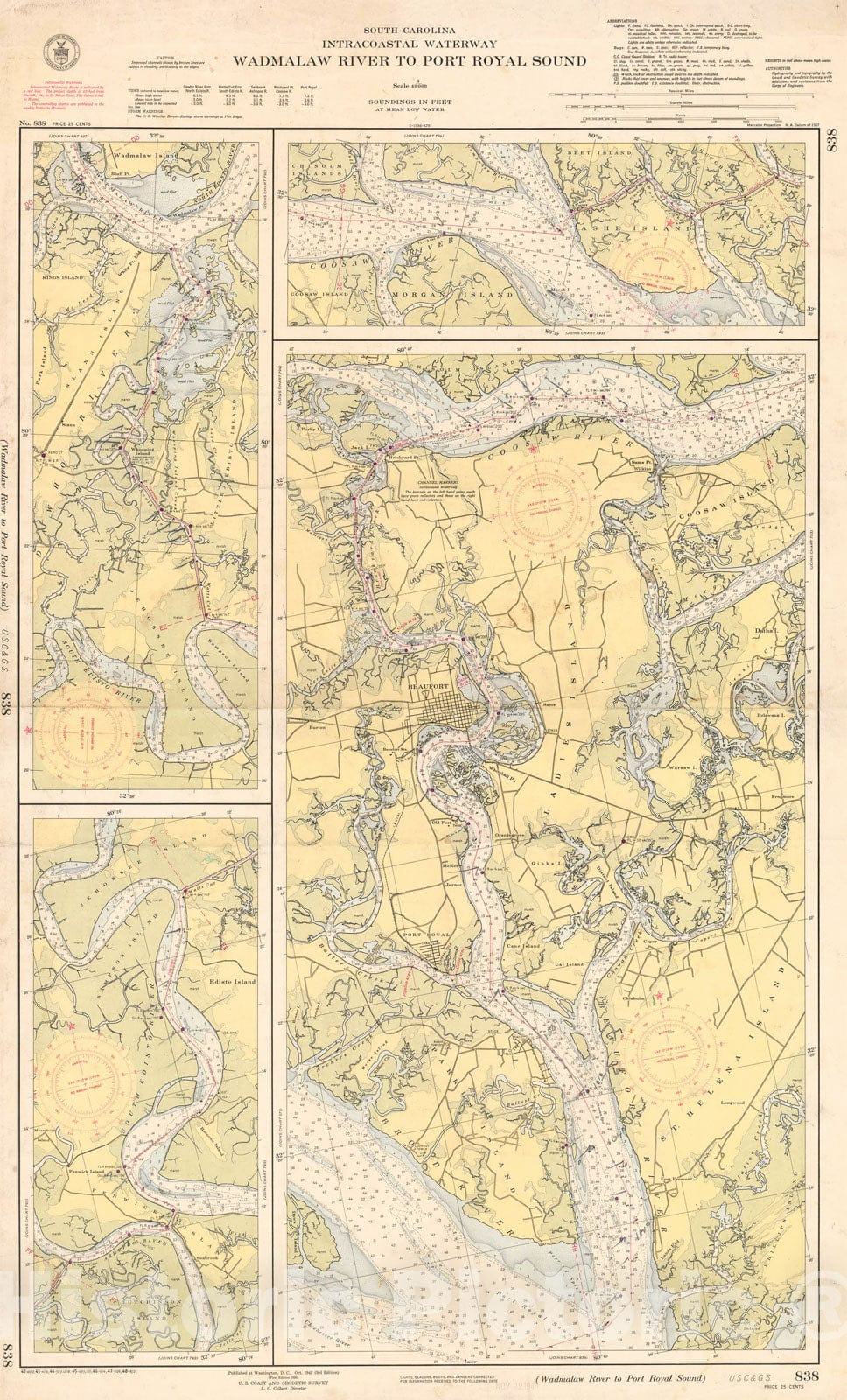 Historic Map : Coastal Charts - SC Intracoastal: Wadmalaw R to Port Royal Sound 1948 , Vintage Wall Art